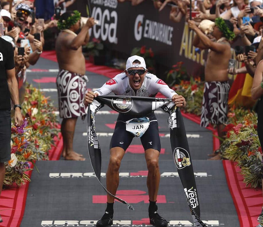 KAILUA KONA, HAWAII - OCTOBER 12: Jan Frodeno of Germany celebrates after winning the Ironman World Championships on October 12, 2019 in Kailua Kona, Hawaii. (Photo by Sean M. Haffey/Getty Images for IRONMAN)