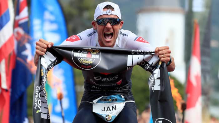 KAILUA KONA, HAWAII - OCTOBER 12: Jan Frodeno of Germany celebrates after winning the Ironman World Championships on October 12, 2019 in Kailua Kona, Hawaii. (Photo by Tom Pennington/Getty Images for IRONMAN)