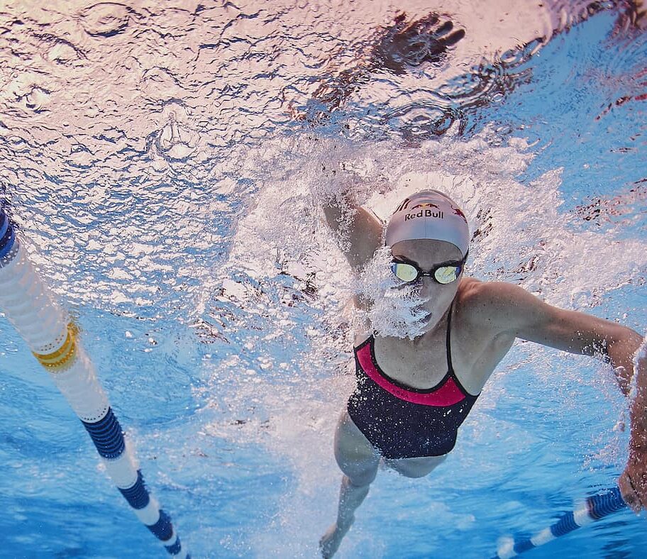 Lucy Charles-Barclay on a swim session during the pre-race build up at Ironman 70.3 World Champs in Nice, France on 4 September 2019