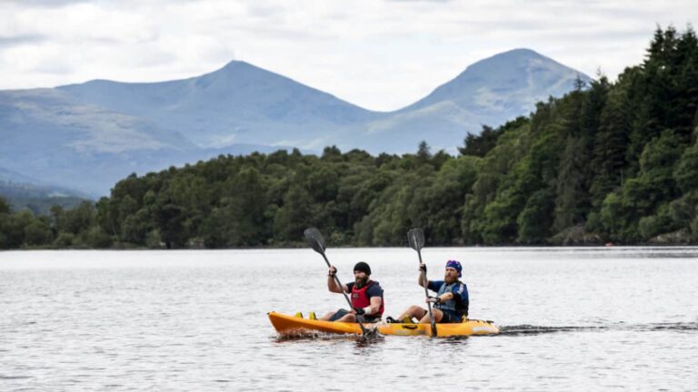 The Great Kindrochit Quadrathlon 2019. Participants on the 11km kayak up Loch Tay.