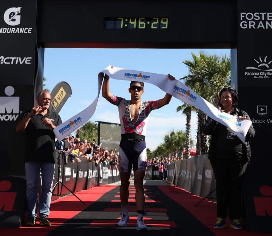 PANAMA CITY, FLORIDA - NOVEMBER 02: Joe Skipper of England celebrates his first place finish at the Ironman Florida on November 02, 2019 in Panama City, Florida. (Photo by Gregory Shamus/Getty Images)