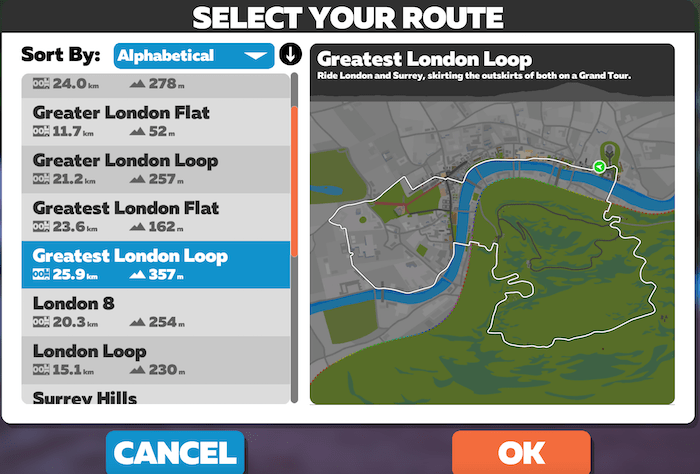 Zwift Route choice