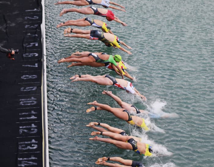 ST HELIER, JERSEY - SEPTEMBER 29, 2019: The Womens Enduro Final race during the RBC Super League Triathlon Jersey on September 29, 2019 in St Helier, Jersey. (Photo by Tom Shaw/Superleague Triathlon)