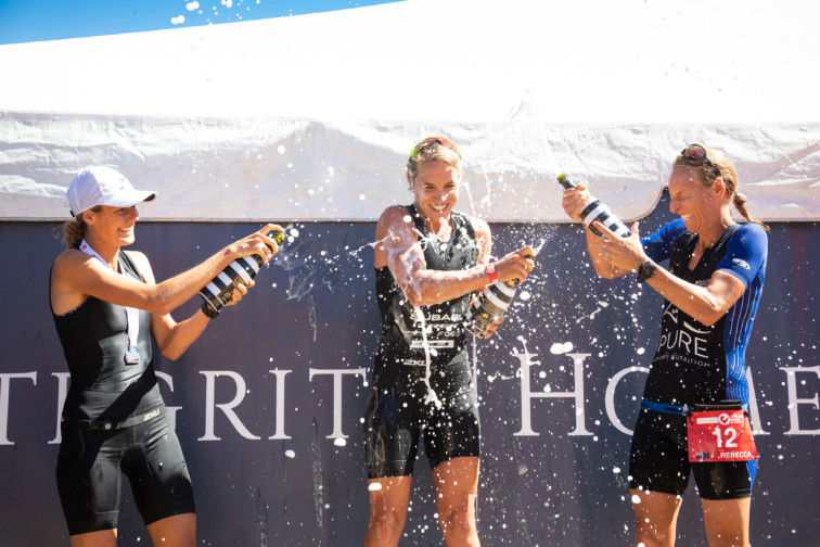 Women's podium from the 2021 Integrity Homes Challenge Wanaka - L to R - Maeve Kennedy-Birdsall (3rd), Hannah Wells (1st),