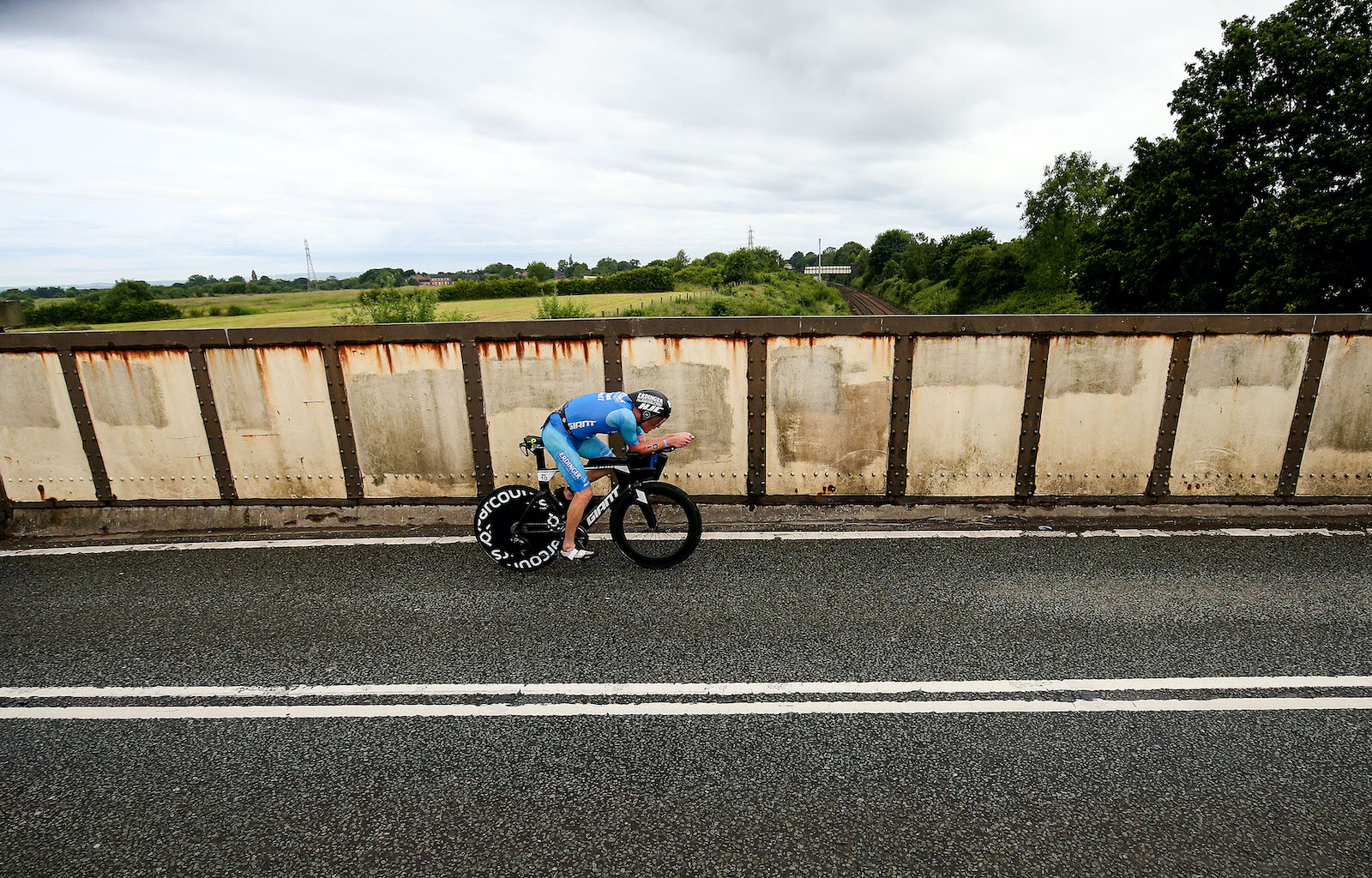 BOLTON, ENGLAND - JULY 04: An athlete competes in the bike section of Ironman UK on July 4, 2021 in Bolton, England. (Photo by Nigel Roddis/Getty Images for IRONMAN)