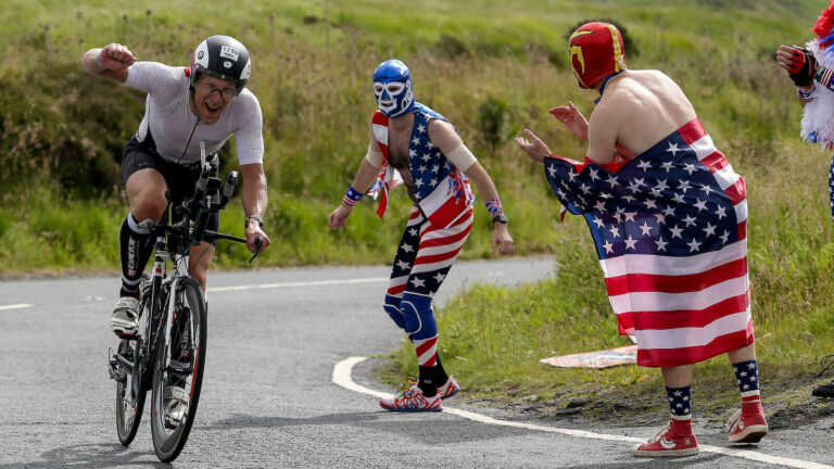 BOLTON, ENGLAND - JULY 04: An athlete competes in the bike section of Ironman UK on July 4, 2021 in Bolton, England. (Photo by Nigel Roddis/Getty Images for IRONMAN)