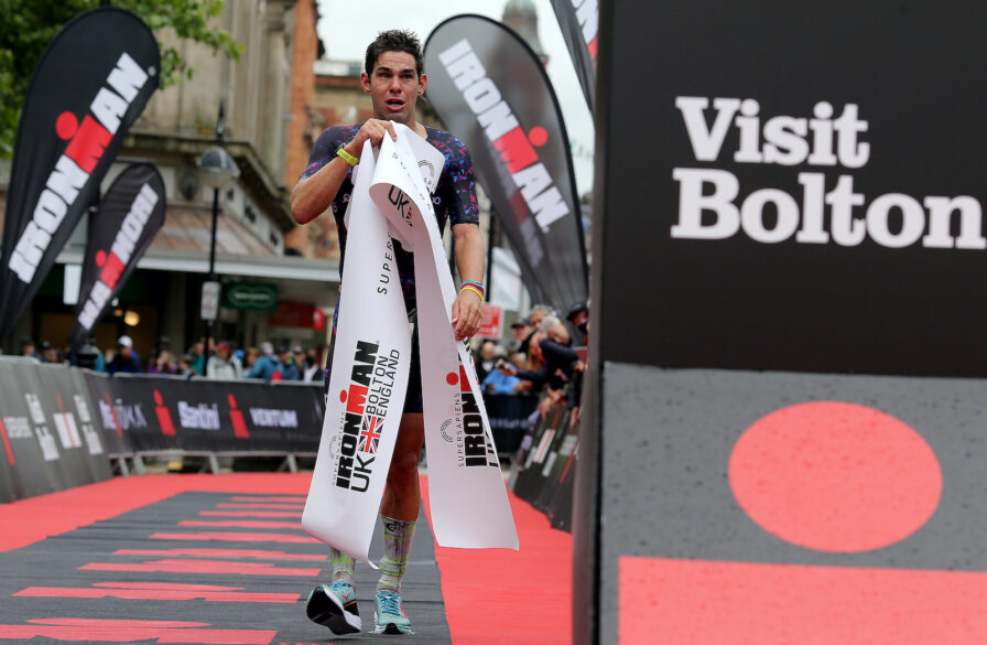 BOLTON, ENGLAND - JULY 04: Joe Skipper of Britain reacts after winning Ironman UK on July 4, 2021 in Bolton, England. (Photo by Nigel Roddis/Getty Images for IRONMAN)