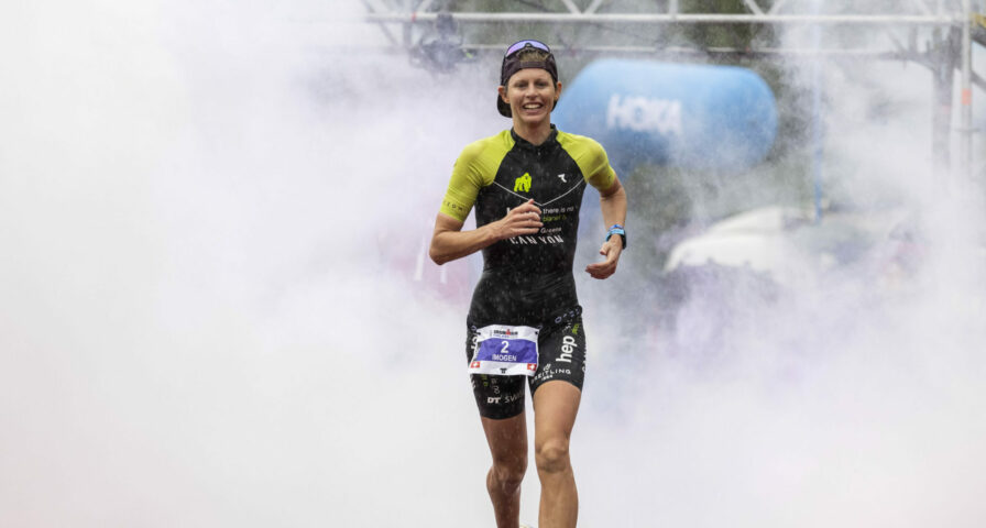 KUOPIO, FINLAND - AUGUST 14: Imogen Simmonds of the Switzerland reacts after winning the third place of the IRONMAN Finland on August 14, 2021 in Kuopio, Finland. (Photo by Jan Hetfleisch/Getty Images for IRONMAN)