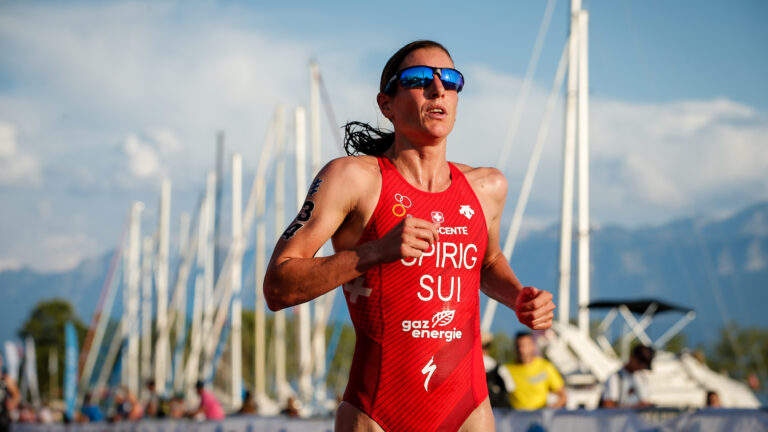 Nicola Spirig running at 2019 Lausanne ITU Triathlon World Cup