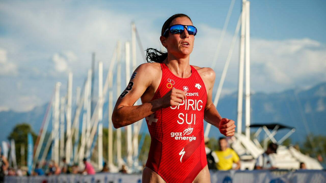 Nicola Spirig running at 2019 Lausanne ITU Triathlon World Cup