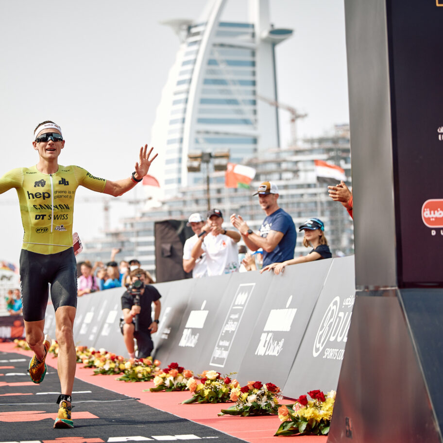 Daneil Baekkegard finishing second at IRONMAN 70.3 Dubai 2022