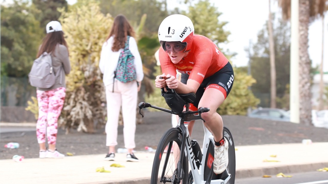 Katrina Matthews IRONMAN 70.3 Lanzarote 2022 on the bike