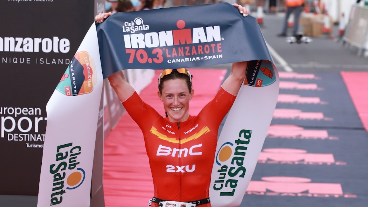 Kat Matthews IRONMAN 70.3 Lanzarote 2022 finish