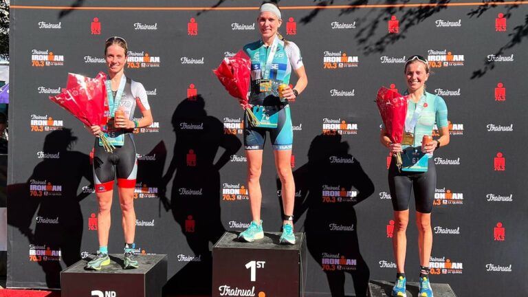 IRONMAN 70.3 Indian Wells 2021 podium - Danielle Lewis, Tamara Jewett, Ali Brauer