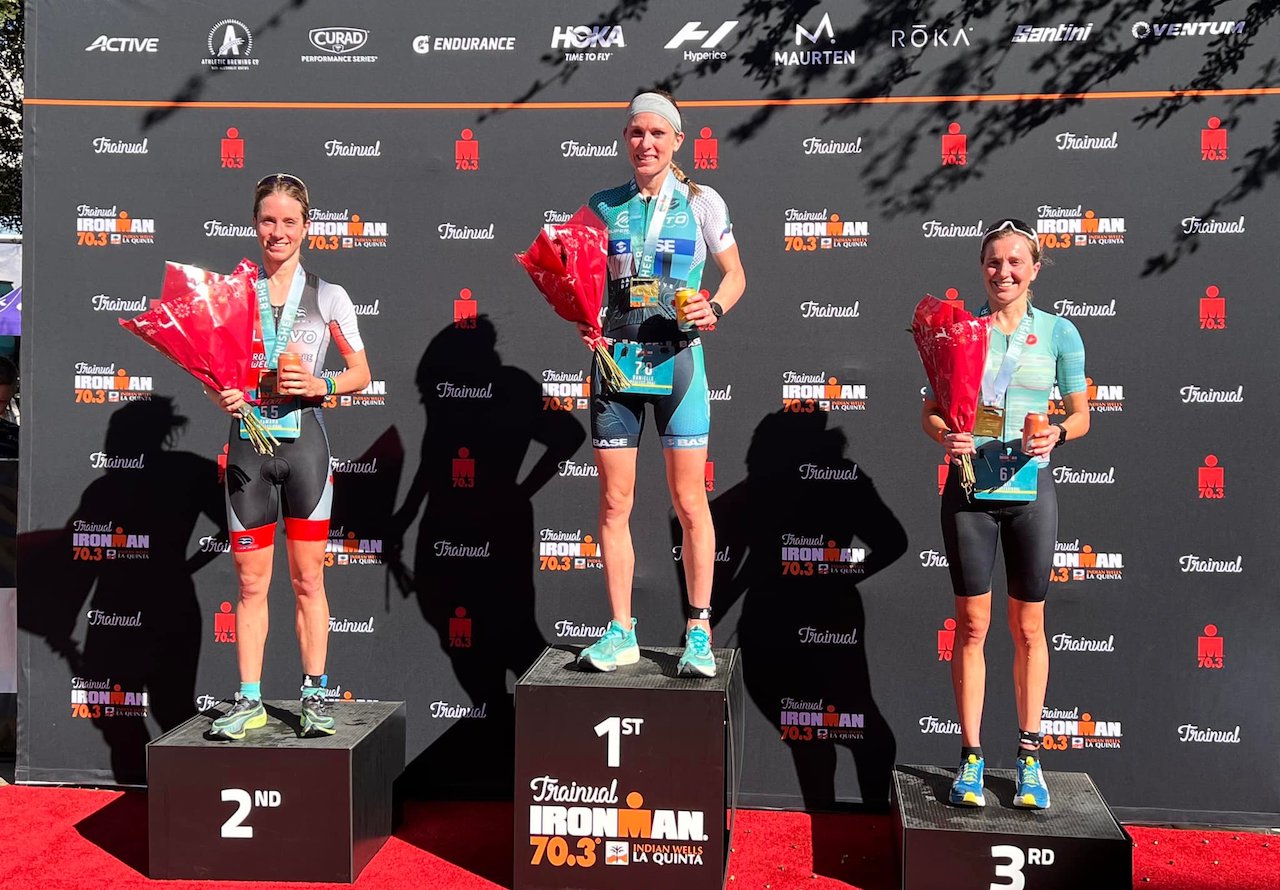 IRONMAN 70.3 Indian Wells 2021 podium - Danielle Lewis, Tamara Jewett, Ali Brauer