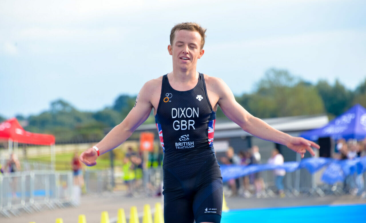 Daniel Dixon winning the 2021 British Triathlon Grand Final, Mallory Park 2021 (Photo Credit: British Triathlon)