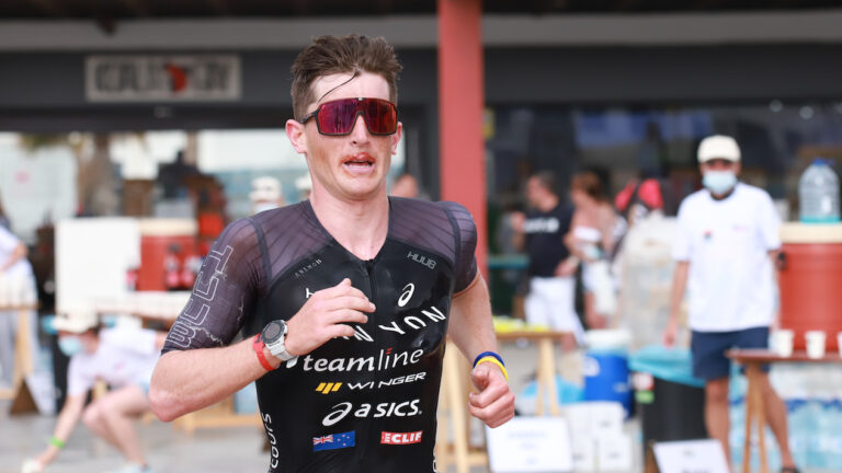 Kyle Smith on the run at IRONMAN 70.3 Lanzarote 2022