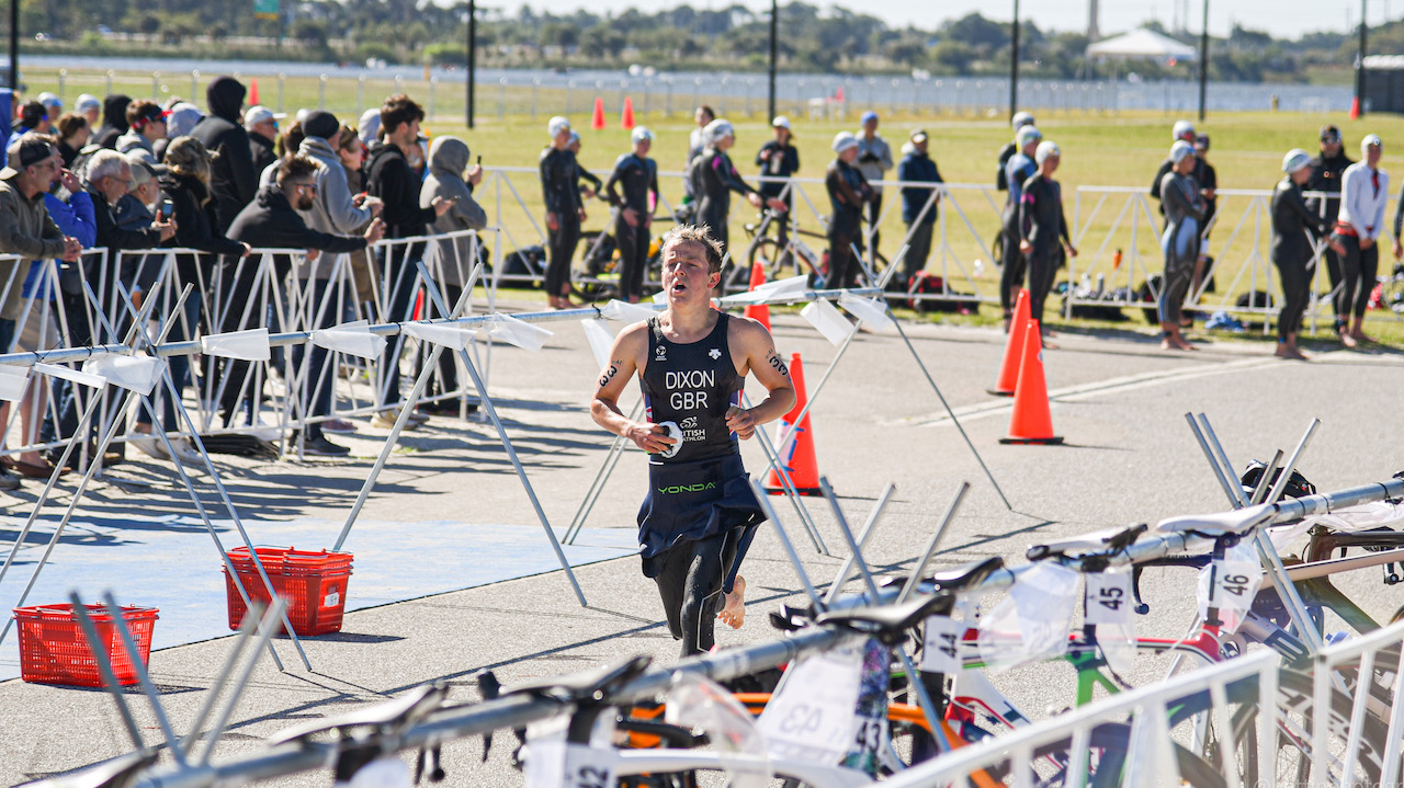 Americas Triathlon Cup Sarasota-Brandenton 2022 swim exit - Dan Dixon (Photo Credit: Theo Battin / @bettinphotography)