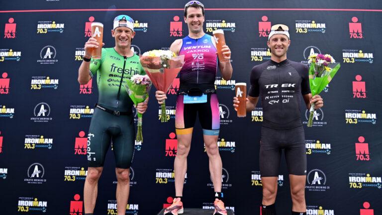 IRONMAN 70.3 Oceanside 2022: Men's podium - Jackson Laundry, Lionel Sanders, Rudy Von Berg