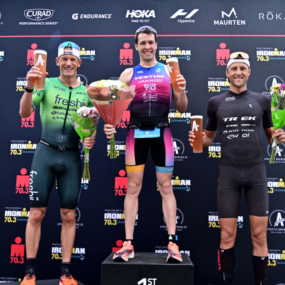 IRONMAN 70.3 Oceanside 2022: Men's podium - Jackson Laundry, Lionel Sanders, Rudy Von Berg