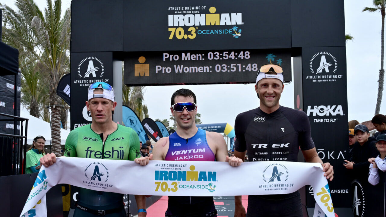 IRONMAN 70.3 Oceanside 2022: Men's podium - Jackson Laundry, Lionel Sanders, Rudy Von Berg