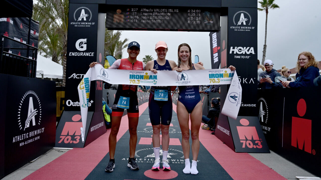 IRONMAN 70.3 Women's podium - Taylor Knibb, Luisa Baptista, Holly Lawrence