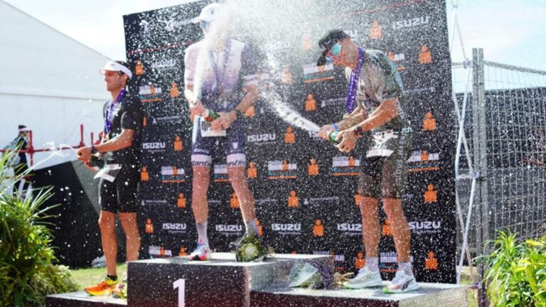 IRONMAN South Africa 2022 podium men - Kyle Buckingham, Bradley Weiss, Matt Trautmann