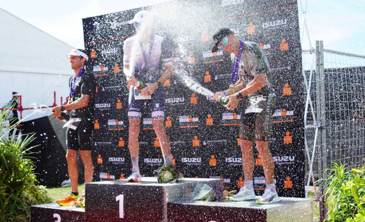 IRONMAN South Africa 2022 podium men - Kyle Buckingham, Bradley Weiss, Matt Trautmann