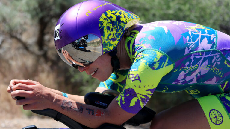 ST GEORGE, UTAH - MAY 07: Ruth Astle of Great Britain competes on the bike during the 2021 IRONMAN World Championships on May 07, 2022 in St George, Utah. (Photo by Sean M. Haffey/Getty Images for IRONMAN)