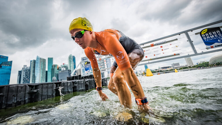 Arena Games Triathlon Finals Singapore - Dan Dixon swim exit