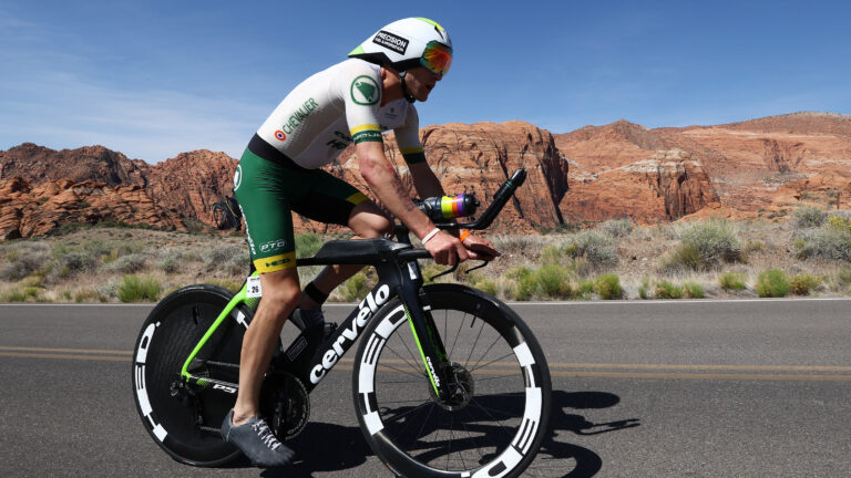 ST GEORGE, UTAH - MAY 07: Leon Chevalier of France competes on the bike during the 2021 IRONMAN World Championships on May 07, 2022 in St George, Utah. (Photo by Tom Pennington/Getty Images for IRONMAN)