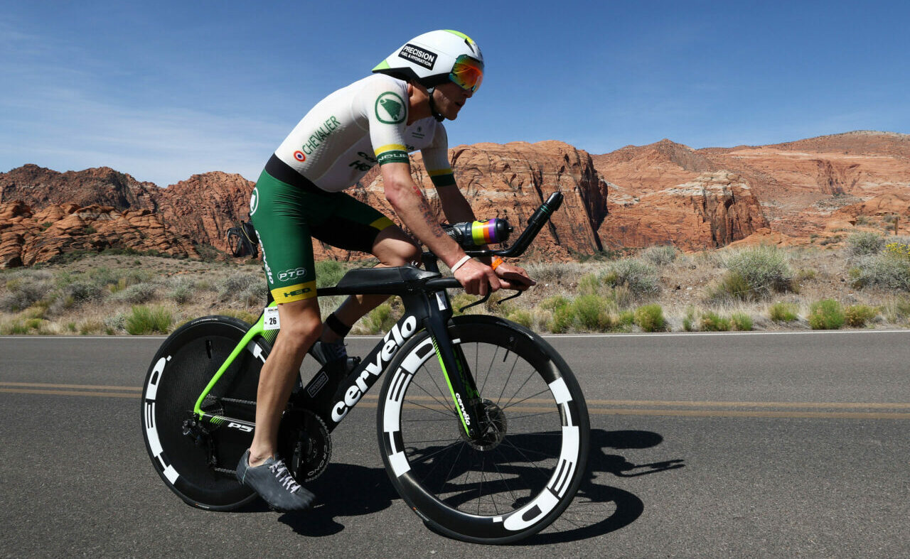 ST GEORGE, UTAH - MAY 07: Leon Chevalier of France competes on the bike during the 2021 IRONMAN World Championships on May 07, 2022 in St George, Utah. (Photo by Tom Pennington/Getty Images for IRONMAN)