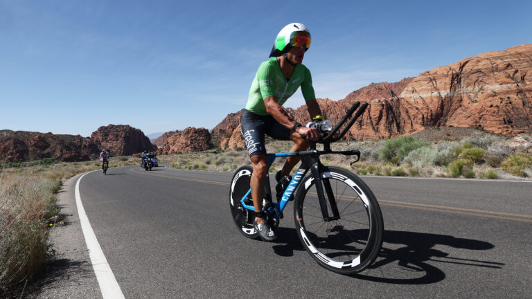 ST GEORGE, UTAH - MAY 07: Lionel Sanders of Germany competes on the bike during the 2021 IRONMAN World Championships on May 07, 2022 in St George, Utah. (Photo by Tom Pennington/Getty Images for IRONMAN)