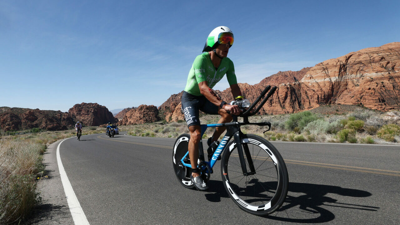 ST GEORGE, UTAH - MAY 07: Lionel Sanders of Germany competes on the bike during the 2021 IRONMAN World Championships on May 07, 2022 in St George, Utah. (Photo by Tom Pennington/Getty Images for IRONMAN)