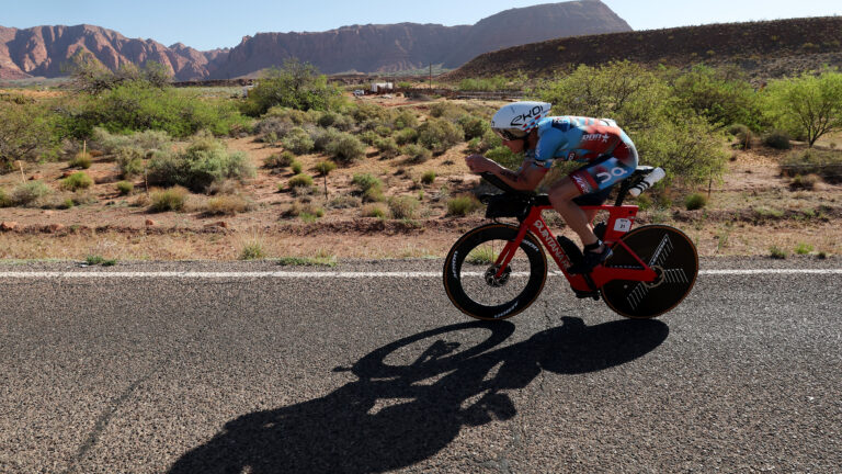 ST GEORGE, UTAH - MAY 07: Matthew Hanson / Matt Hanson of the United States competes in the bike portion during the 2021 IRONMAN World Championship on May 07, 2022 in St George, Utah. (Photo by Tom Pennington/Getty Images for IRONMAN)