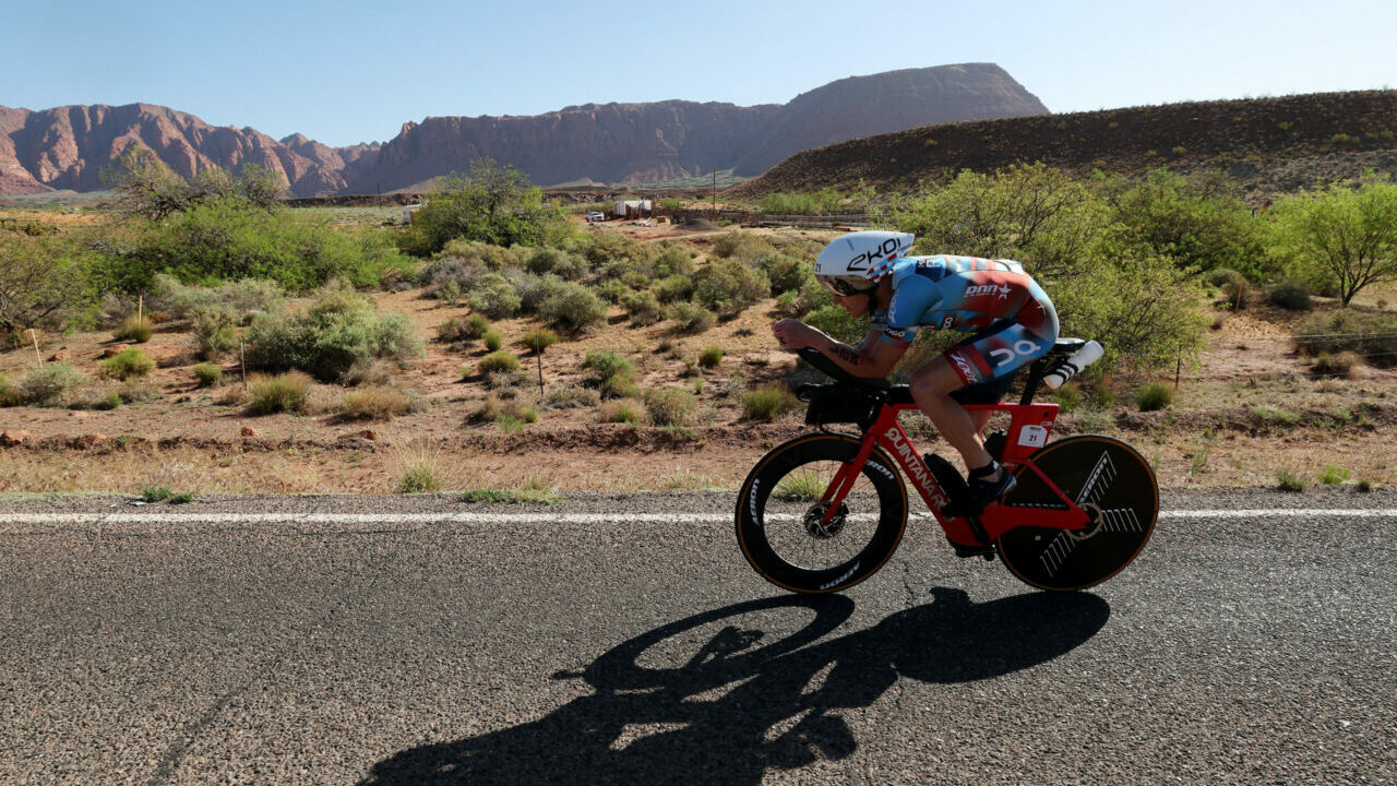 ST GEORGE, UTAH - MAY 07: Matthew Hanson / Matt Hanson of the United States competes in the bike portion during the 2021 IRONMAN World Championship on May 07, 2022 in St George, Utah. (Photo by Tom Pennington/Getty Images for IRONMAN)