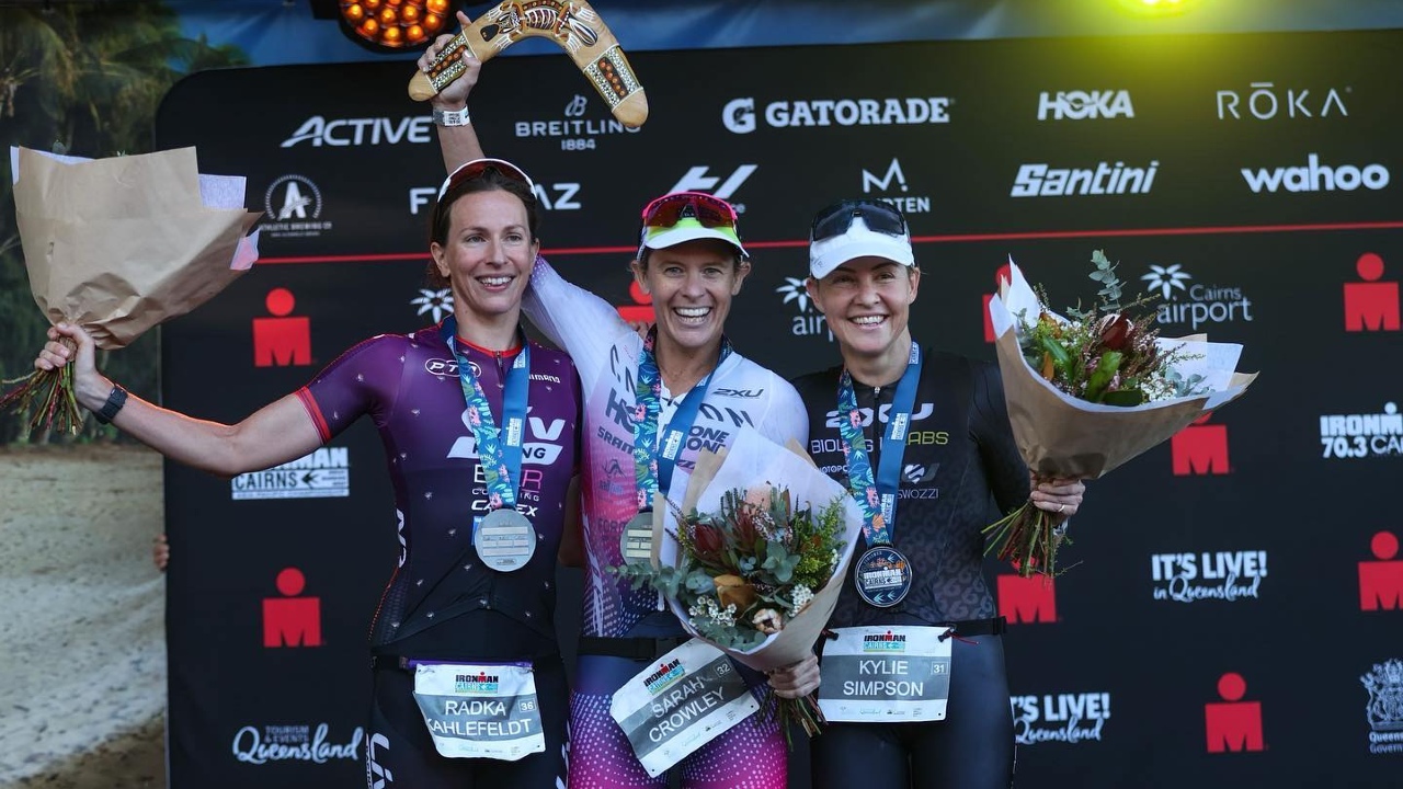 Sarah Crowley tops podium photo credit IRONMAN Cairns