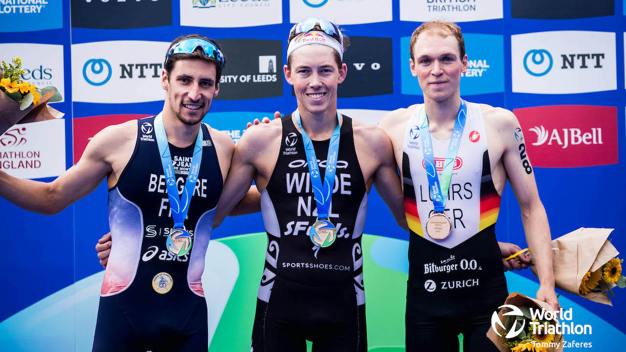 AJ Bell World Triathlon Championship Series Leeds 2022 - Hayden Wilde, Leo Bergere, Lasse Luhrs