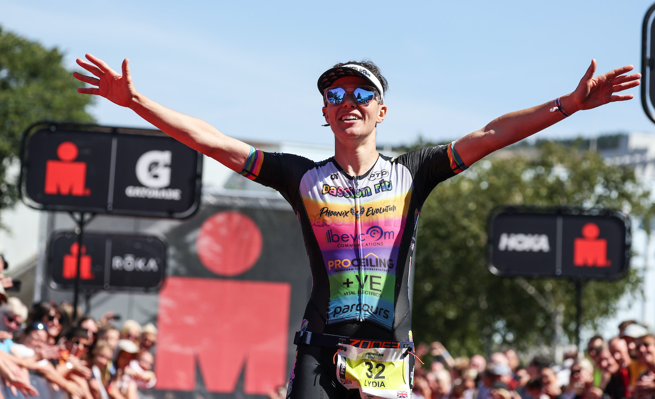 WALES - AUGUST 07: Lydia Dant of Britain finishes second in the women’s race at IRONMAN 70.3 Swansea on August 7, 2022 in Cardiff, United Kingdom. (Photo by Nigel Roddis/Getty Images for IRONMAN)