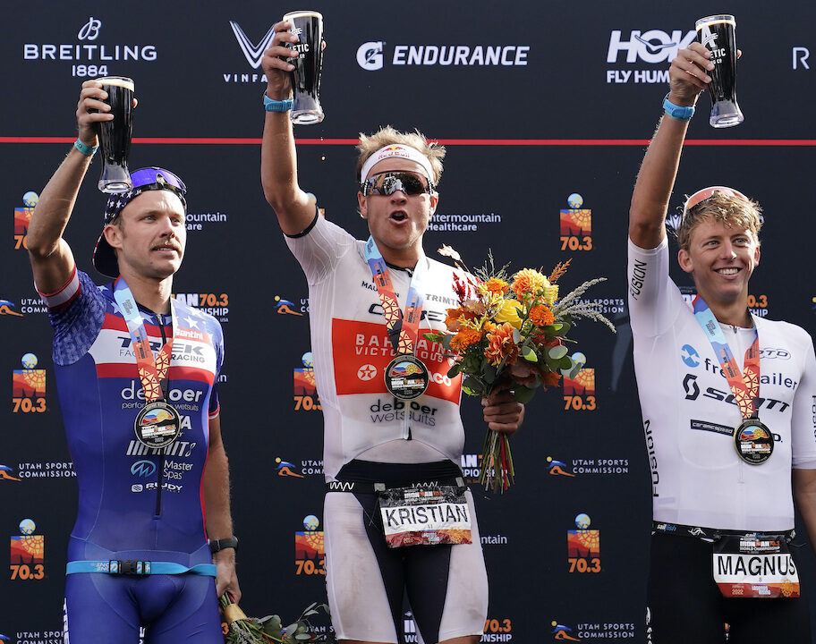 Pro Men podium IRONMAN 70.3 World Championship 2022 - Kristian Blummenfelt, Ban Kanute, Magnus Ditlev