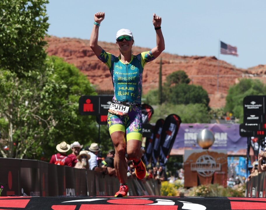 Ruth Astle St George finish line 2022 photo credit Tom Pennington Getty Images for IRONMAN