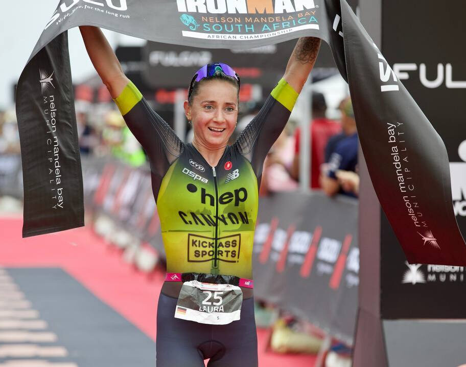 Laura Philipp crosses the line in triumph photo credit IRONMAN South Africa