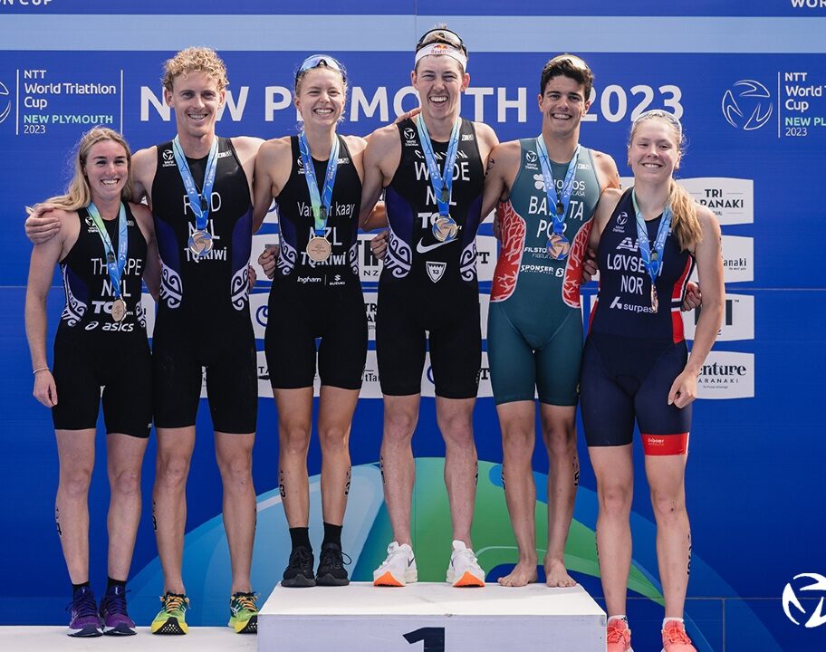 Podium New Plymouth World Cup 2023 Lovseth photo credit Cameron Mackenzie / World Triathlon