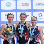 Beth Potter, Sophie Coldwell, Taylor Spivey - WTCS Abu Dhabi 2023 podium