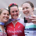 Women's podium at IRONMAN Texas 2023 [Photo credit: Kyle Rivas / Getty Images for IRONMAN]