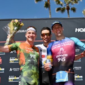 Oceanwide 2023 guys podium Bergere West Laundry [Photo credit: Donald Miralle for IRONMAN]