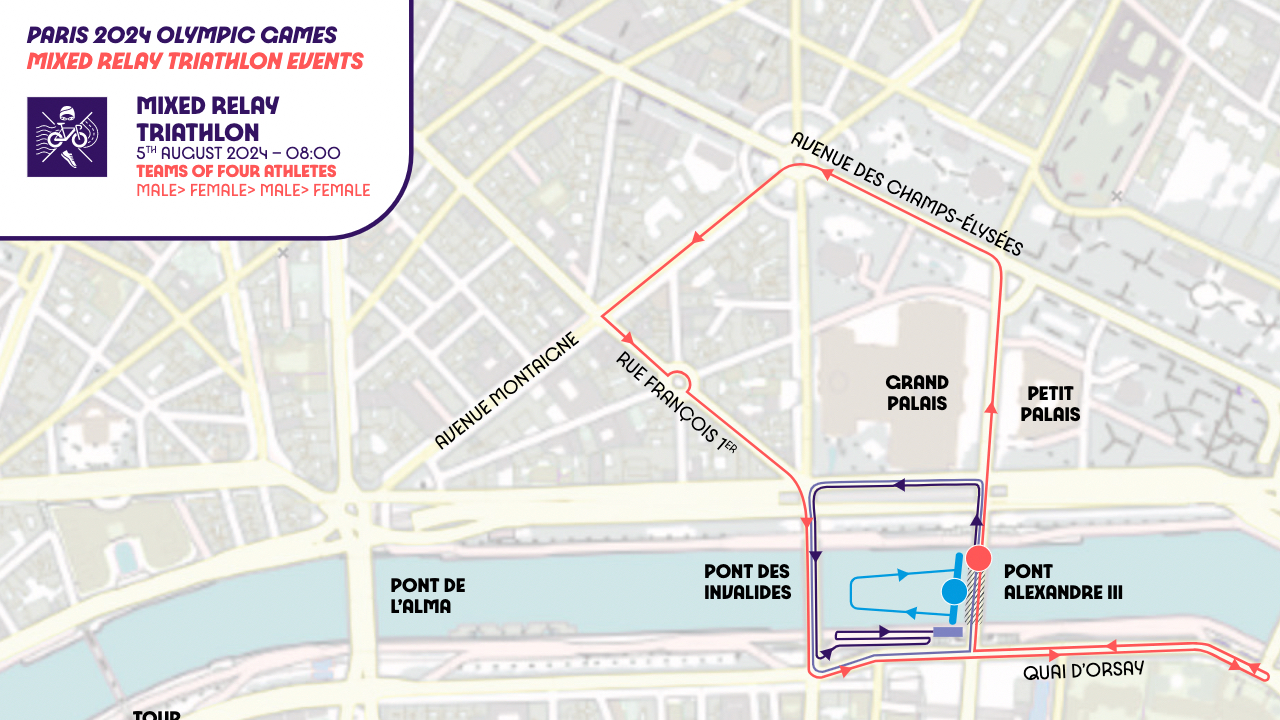 Course map for the Mixed Team Relay at the 2024 Paris Olympics