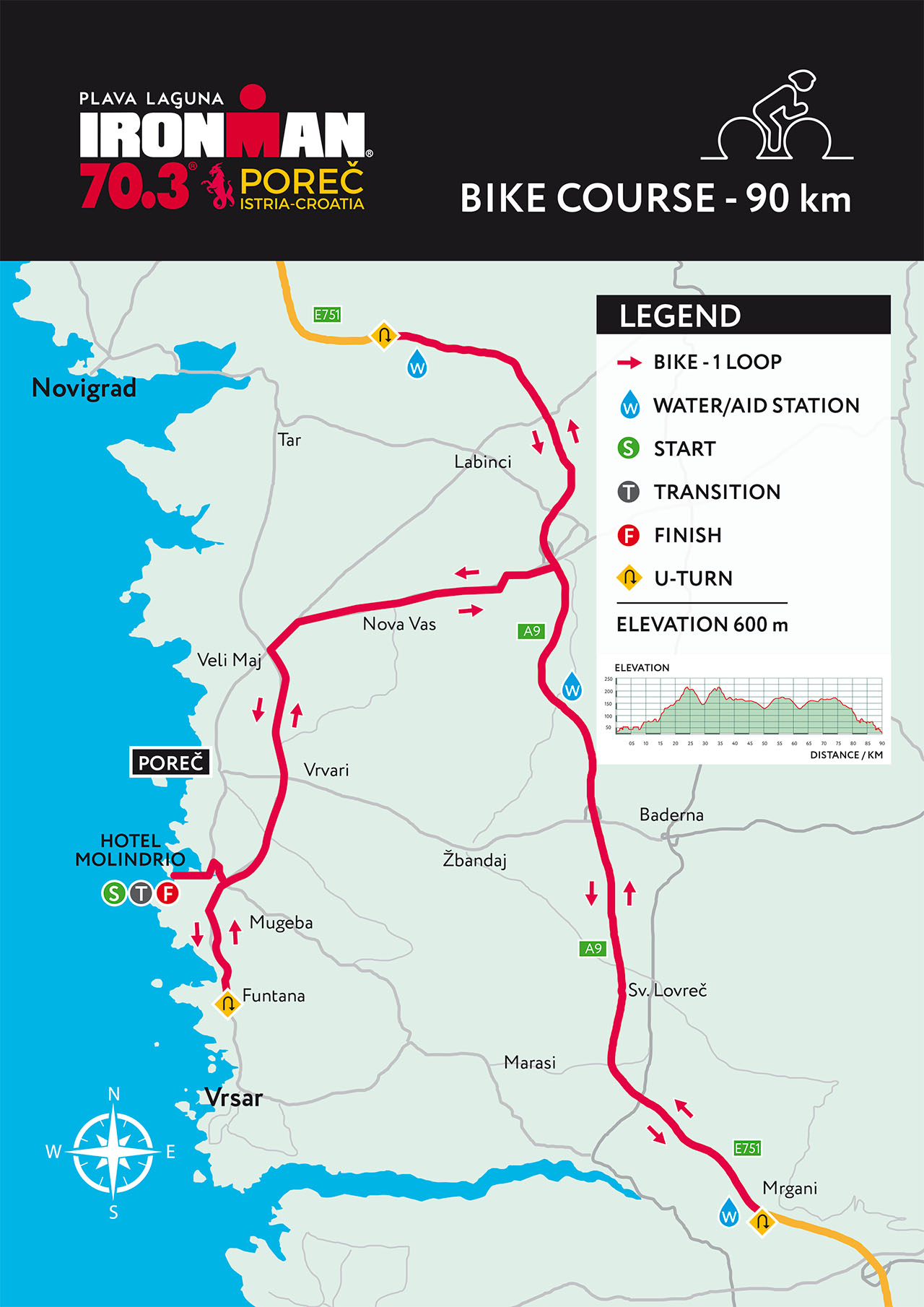 IRONMAN 70.3 Porec - Bike Course Map IRONMAN 70.3 Porec - Bike Course Map
