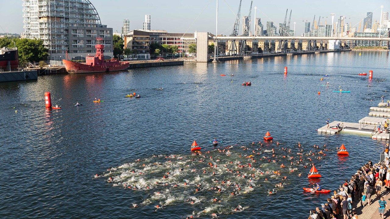 The swim course at Challenge London