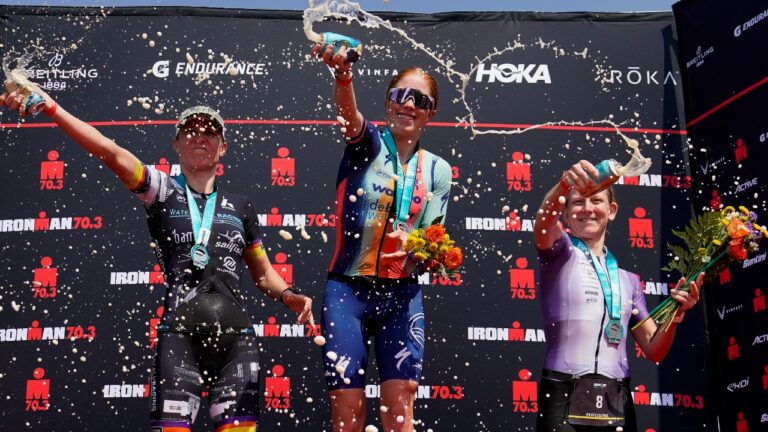 Paula Findlay Danielle Lewis Jeanni Metzler IRONMAN 703 Chattanooga podium 2023 [Photo credit: Patrick McDermott / Getty Images for IRONMAN]